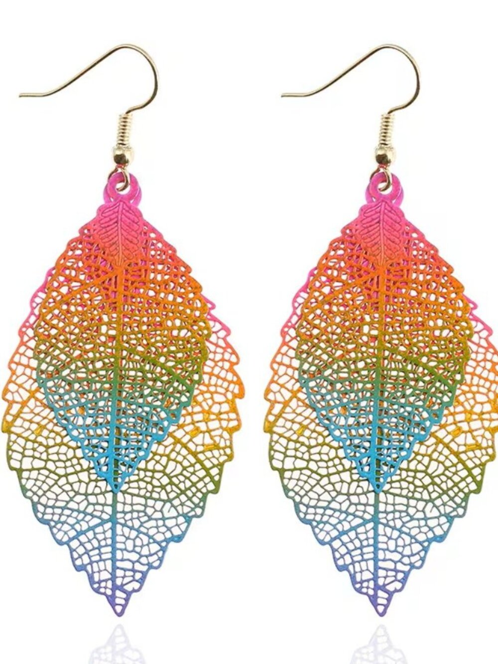 Hollow Gradient Multi Color Leaf Drop Earrings Z3